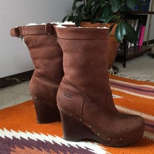 Leather Ugg Shearling Wedge Boot